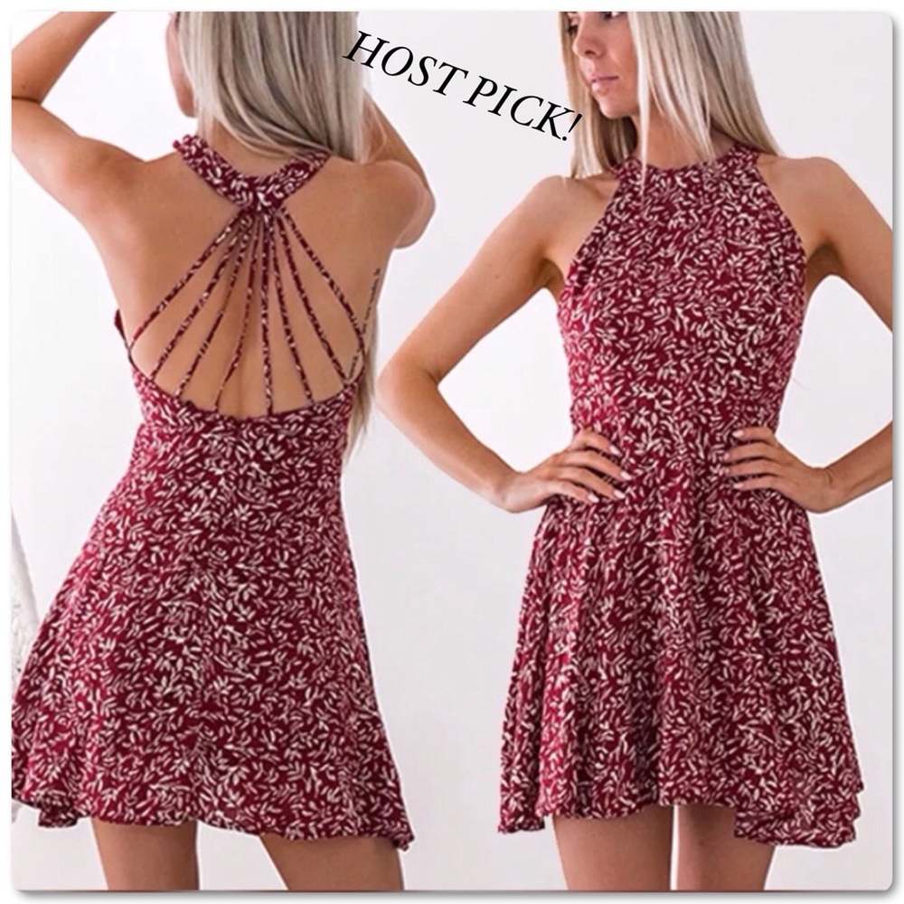 <LAST>Cute Strappy Red Floral Mini Sundress Dress - Picture 1 of 4